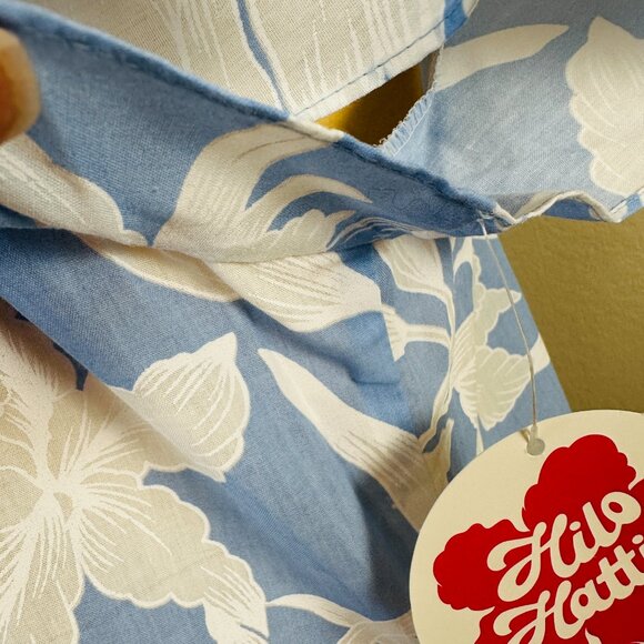 Hilo Hattie Muu Muu Dress Womens L Short Sleeve Blue White Floral Midi Hawaii - Picture 4 of 13